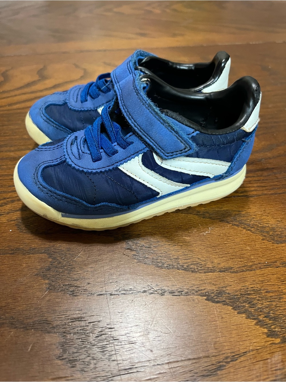 Kids Blue Velcro & Lace Sneakers with White Stripe